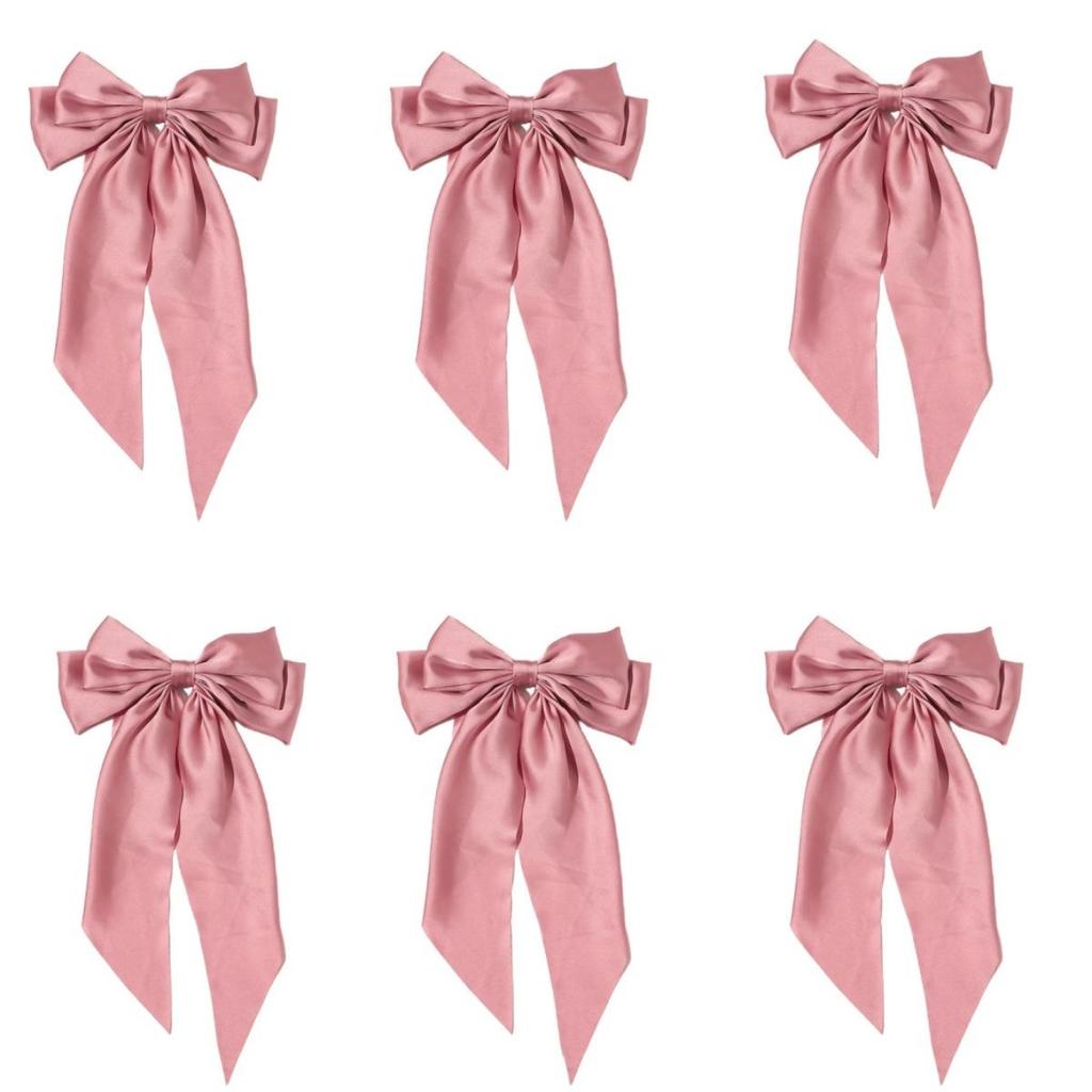 6 spring clip streamers bow hair clips for women
