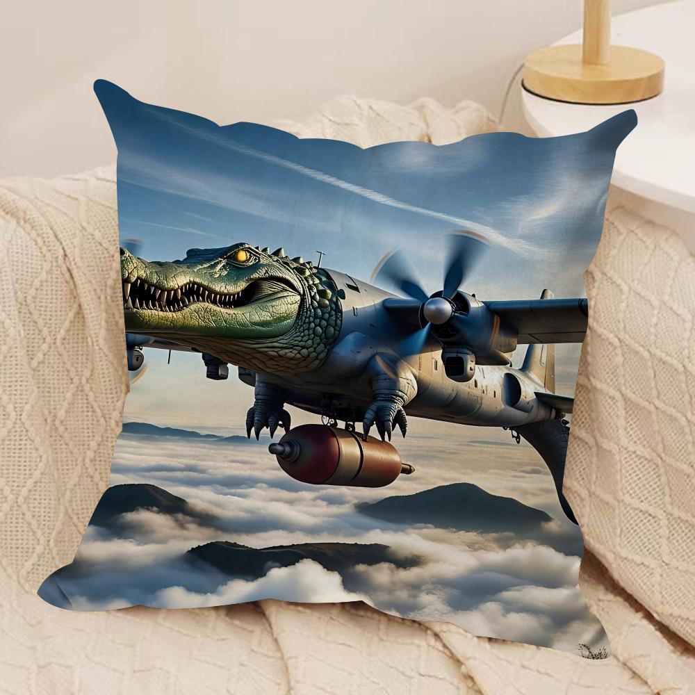 Funny Shark Fighter Meme Cushion Cover Silky Short Plush Invisible Zipper Dustproof Sofa Pillow Case For Home Decor