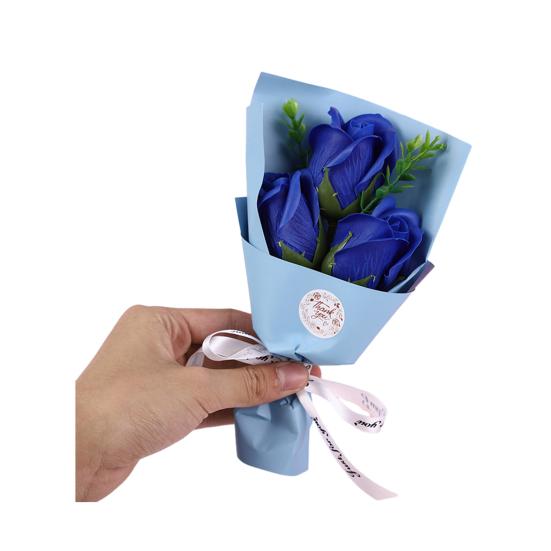 

3 Heads Artificial Rose Bouquet Mini Scented Soap Flower Bouquet for Women Mom Wife Valentine s Day Anniversary Wedding Mother s Day Birthday синий