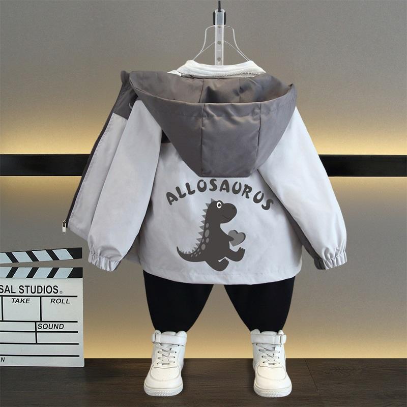 Children's Cartoon Dinosaur Print Hooded Jacket Boys' Zipper Jacket Spring And Autumn Styles