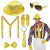 3/4/5/6 Pezzi Cappello con Bretelle Papillon Guanti da Costume da Stella della Danza Uomo Anni '80 '90 Abiti da Palco per Halloween Cosplay Festa