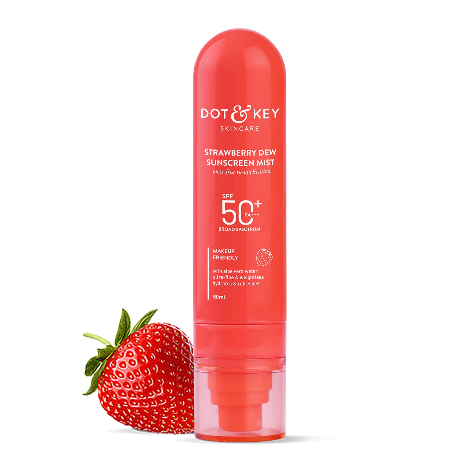 Dot & Key Солнцезащитный спрей для лица с клубникой и ниацинамидом SPF 50+ PA+++ Легкий, подходит для макияжа, увлажняющий спрей 80 мл