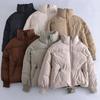 Automne Hiver Femmes Doublure En Coton Court Parka Veste Manteau avec Col Montant Couleur Unie Style Preppy Épais Poches À Fermeture Éclair Oversize XS-L