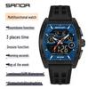SANDA Men's Waterproof Sports Watch, Dual Display Countdown Timer, Large Barrel Dial, Luminous, with Alarm Clock Function.
