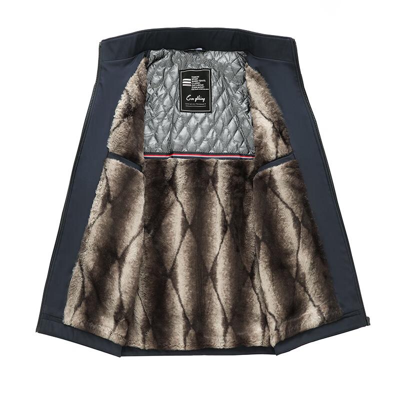 Hengyuanxiang Men's Stand Collar Fleece-Lined Winter Jacket