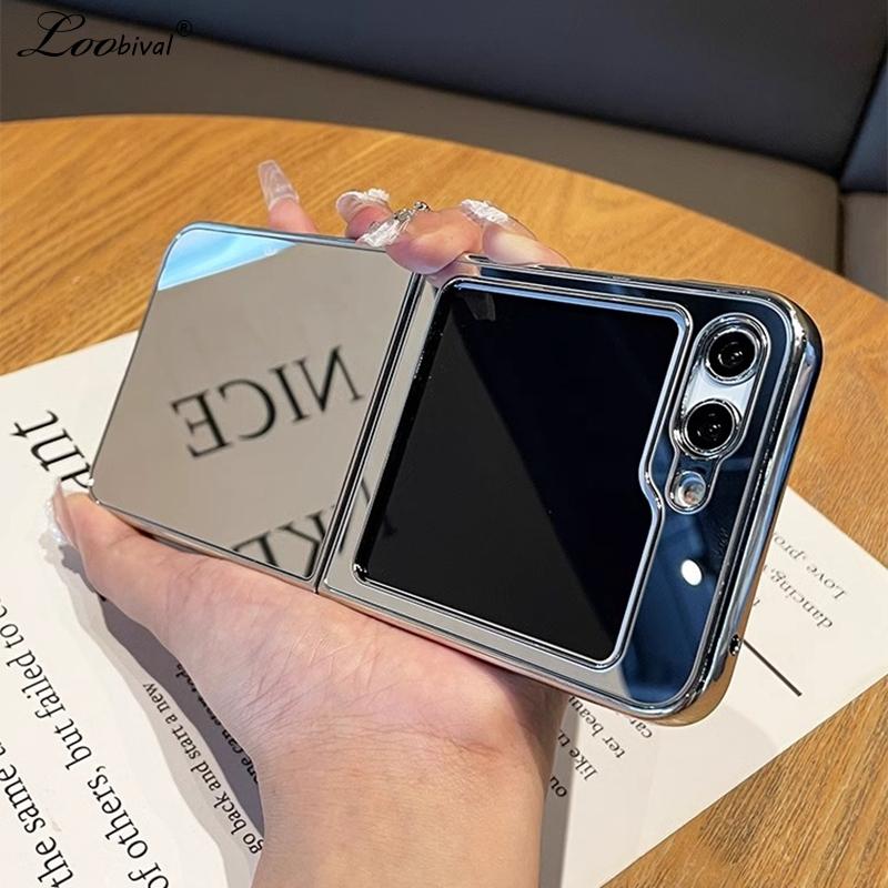 Custodia per Trucco Specchio Placcato per Samsung Galaxy Z Flip 6 4 3 Argento Ultra Sottile Rigida Antiurto per Samsung ZFlip flip6