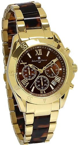 Salvatore Marra Men's Chronograph Watch with Acetate and Two-Tone Strap, 20th Anniversary Limited Edition, Brand Ranking, Gift, SM23105-GDBRGD, Gold a