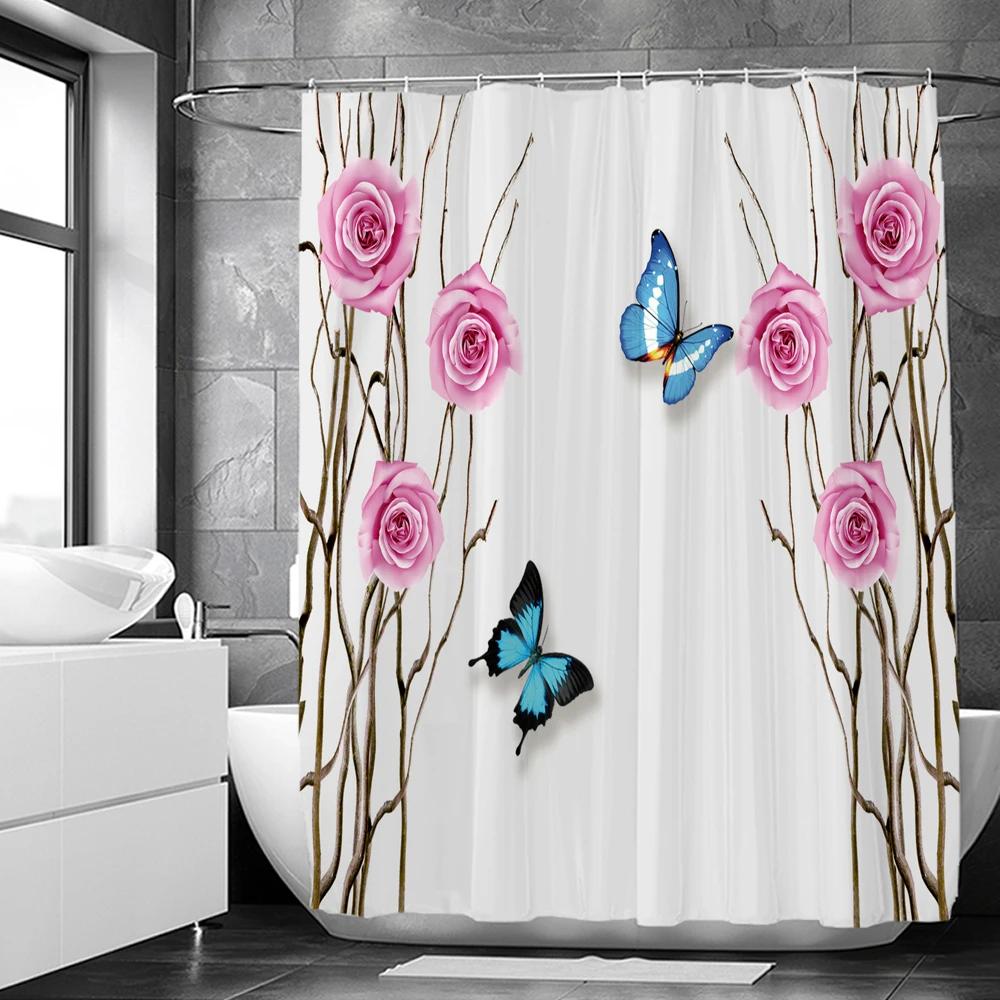 

Элегантные цветы Занавеска для душа 180x180см Цветочная занавеска для душа Полиэстер Занавеска для ванны Декор для ванной комнаты Машинная стирка С крючками W90xH180cm