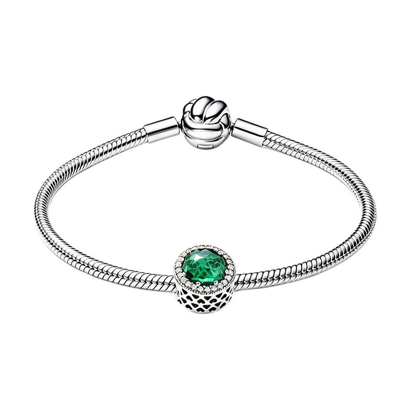 Pandora Sweet Heart Light Luxury Versatile DIY 925 Silver Bracelet Women s Silver/Green ZT26042105ADW