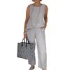 Women Sleeveless Tank Top And Wide Leg Pants Set Solid Color Casual Loose Fit Two Piece Outfits Summer Wear