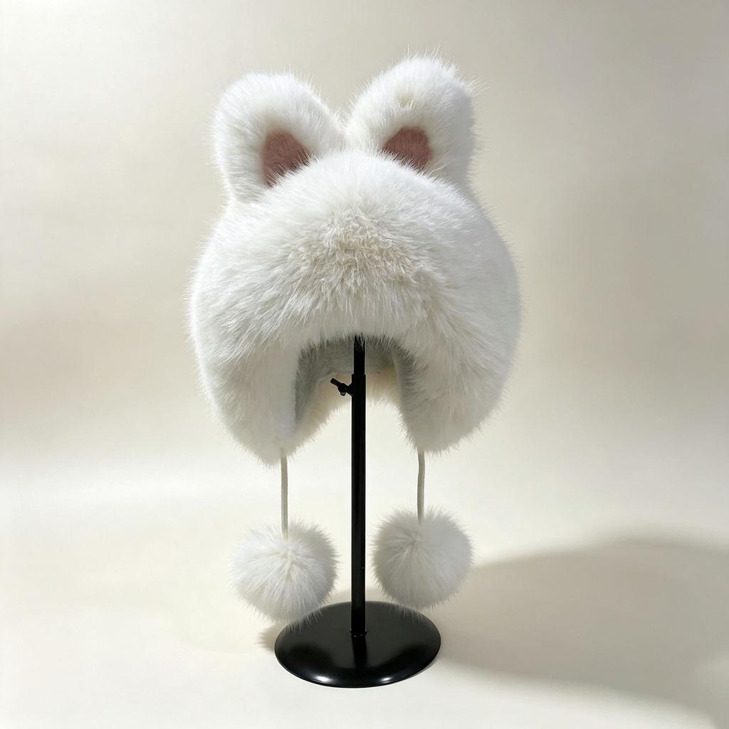 Imitation Mink Hair Rabbit Ears Lei Feng Hat Women's Winter Cute Plush Ear Protection Hat Northeast Cold Warm Hat