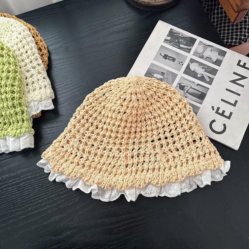 Summer new sun hat women's South Korea Dongdaemun weaving hollowed out after split fork sun protection hat fisherman hat children