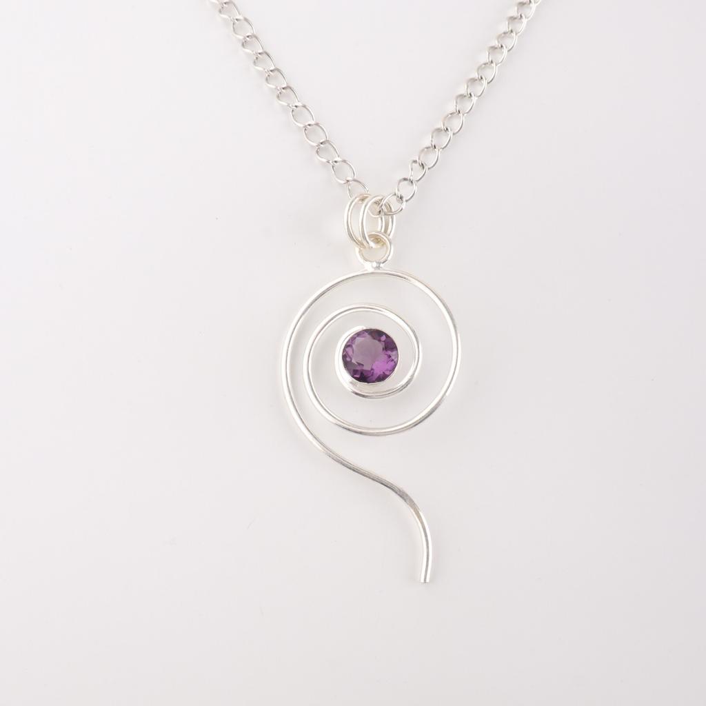 Gioielli in Argento Sterling 925 con Pietra di Ametista Naturale Ciondolo Fatto a Mano Per Donna PP-42-17