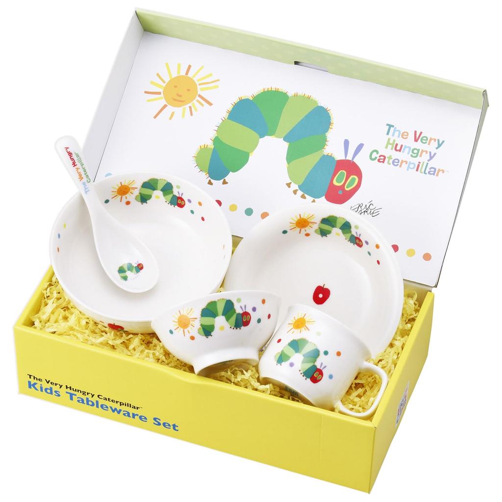 Very Hungry Dinnerware Dishwasher and Microwave Made in 807741 "The Caterpillar" Children's Set, Ceramic, Safe, Children's Dinnerware, Gift, 5-Piece