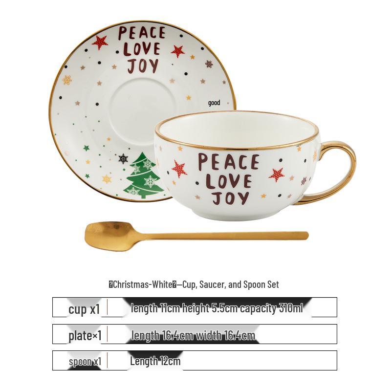 Christmas Gold-Plated Ceramic Tea Set: Special Edition Cup & Saucer Gift