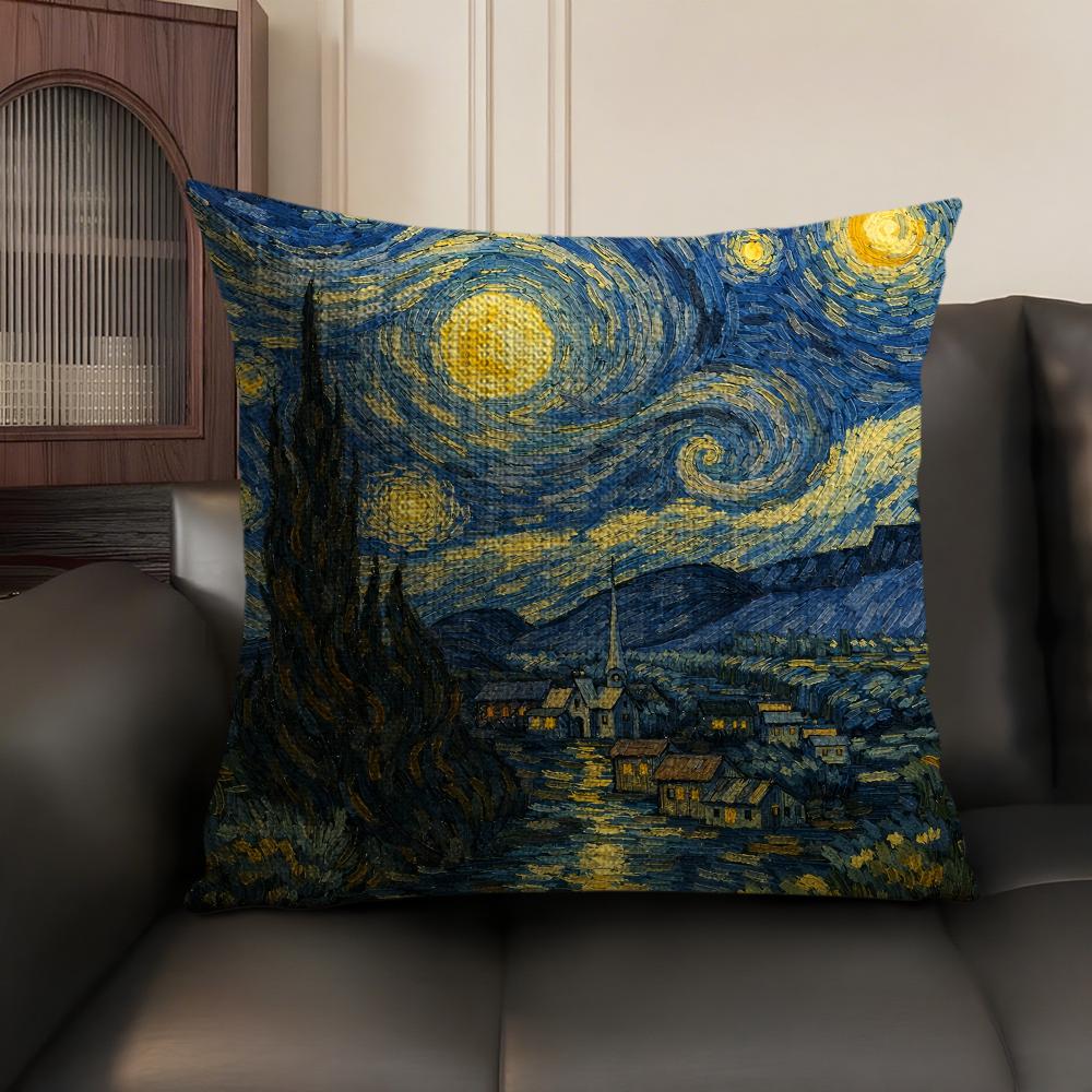 Van Gogh Original Print Cushion Cover Natural Linen Organic Fabric DoubleSided Printing Sofa Home Decor Gift Pillow Case