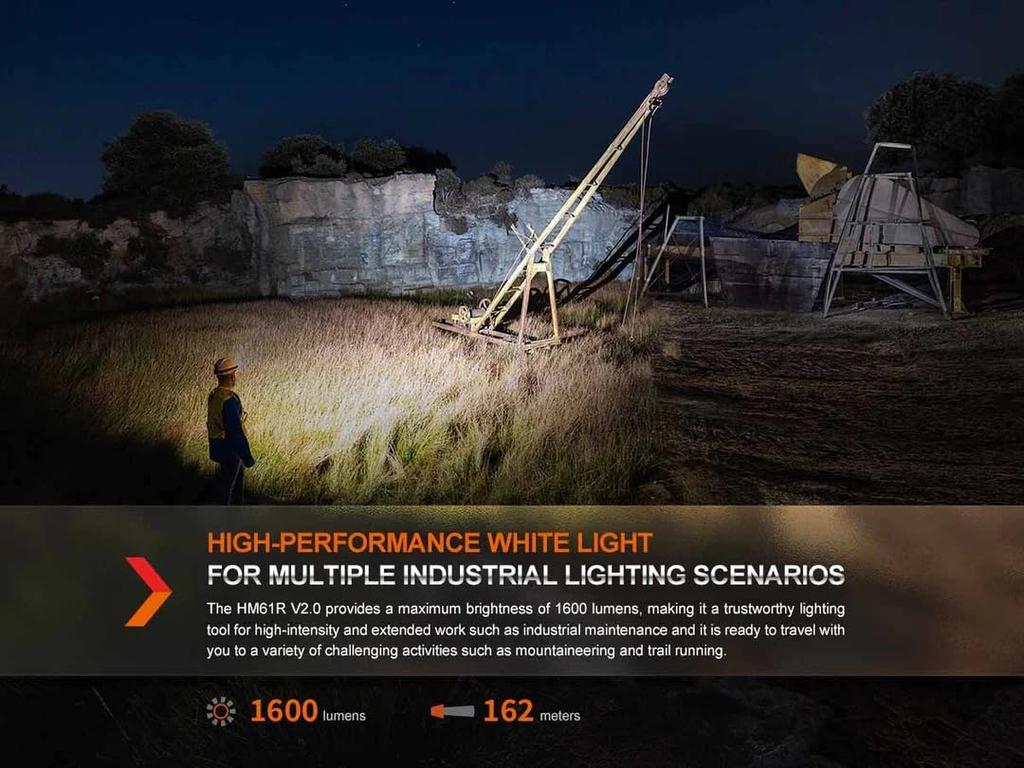 Fenix HM61R Rechargeable 1600 White and Red IP68 Waterproof and Dustproof V2.0 Headlamp, Lumens, L-Shaped, 90-Degree Right-Angle Flashlight, LEDs,