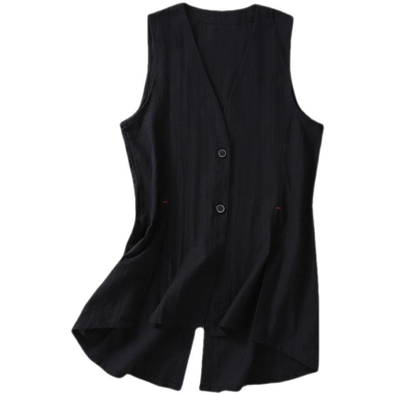 

Однотонный, отличительный жилет с разрезом для женщин, жакет средней длины, художественный и свободный для женщин, безрукавка и маленький жилет для женщин 2XL чёрный