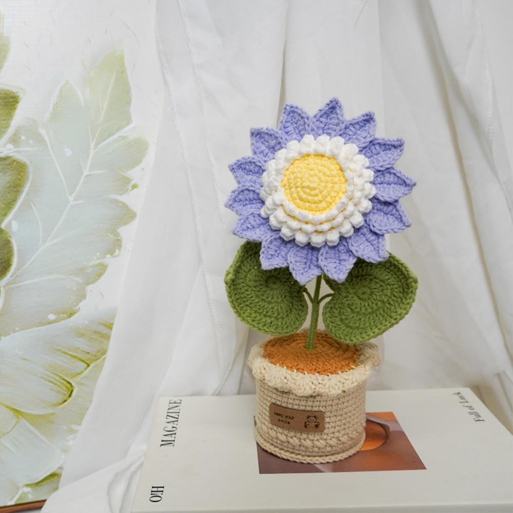 New Handmade Crocheted Yarn Bouquet High-end Potted Sunflower Potted Simulation Flower Ornament Gift
