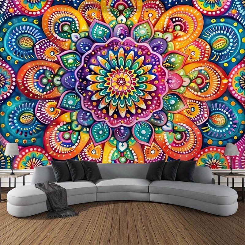 VIKAMA 1 piece Mandala Flower Tapestry For Decoration In Living Room, Bedroom Party Colorful Wall Hanging, Floral Pattern Design