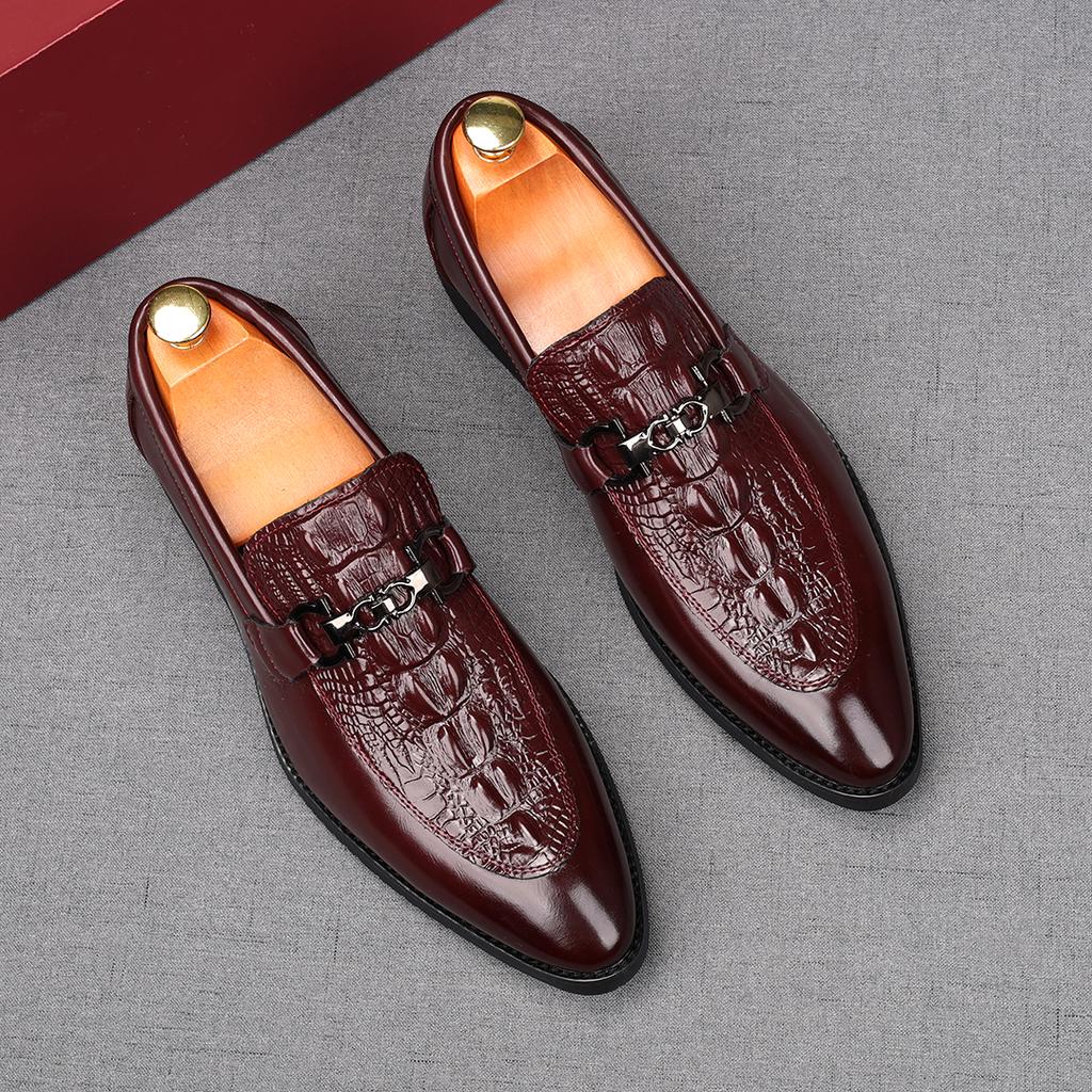 Fashion New Men's Pointed  Business Crocodile Pattern Casual Shoes Male Designer Slip On Loafers Homecoming Wedding Dress Footwear