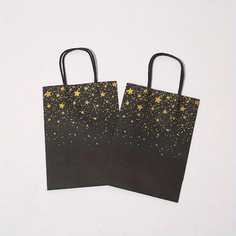 10pcs Kraft Paper Bag Hot Stamping Heart Handle Paper Bag Candy Cookies Gift Packaging Box Portable Bag