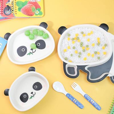 Bamboo Fiber Children Tableware Cute Cartoon Panda Food Plate Kids Dish Bowl Baby Compartment Dinner Plate Spoon Dinnerware
