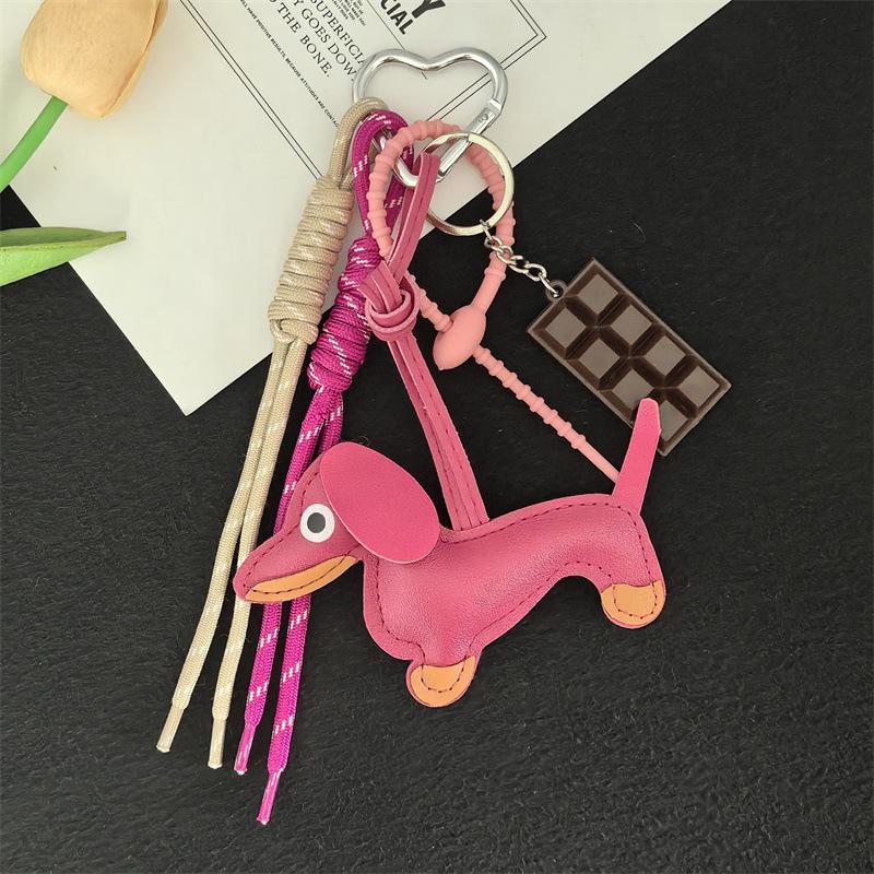 Dachshund Keychain Leather Strap Design Ins Car Keyring Bag Pendant Femme Handbag Ornament