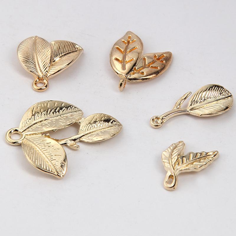 20Pcs KC Gold Copper Metal Leaf Charms Tree Leaves Charms Pendant for DIY Handmade Bracelet Necklace Jewelry Making Accessories