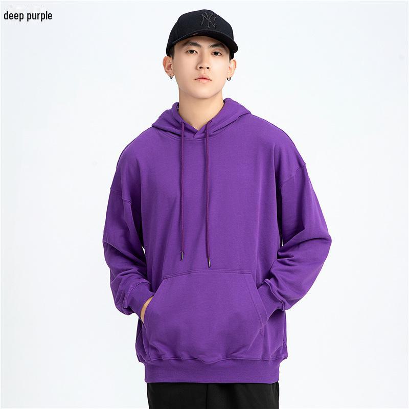 Men's Trendy Oversized Terry Hoodie - Solid Color, Drop Shoulder, Hong Kong Style Logo.