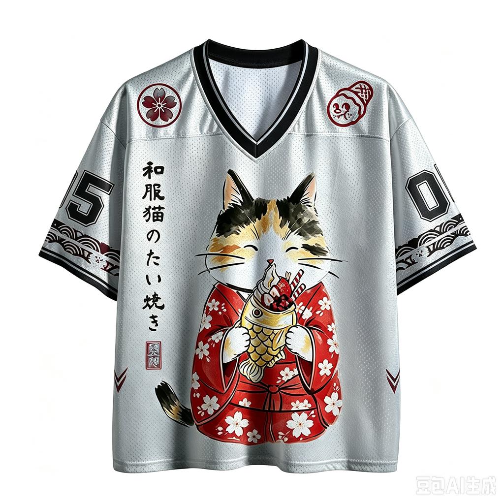 Japanese Cute Kimono Cat "Sun Egg"3D Print Sport Quickdry Breatha Men V-neck Plus-size Tshirt Outdoor Street Fashion Casual  Top