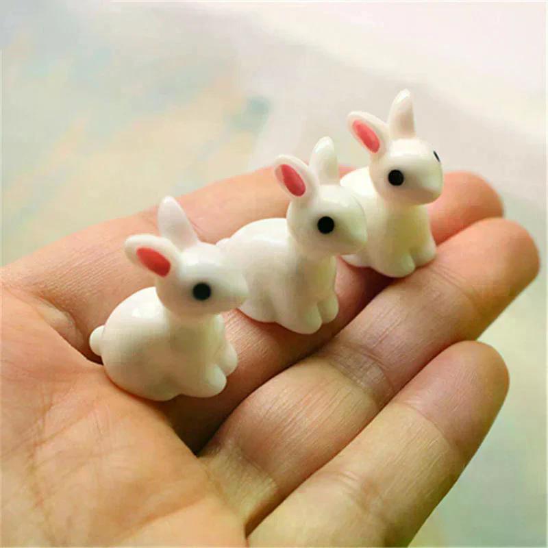 ^10 Stück Süße Mini Harz Hasen Miniaturfiguren 3D Kleiner Weißer Hase Verzierung Mikrolandschaft Puppenhaus Dekoration DIY Bastelarbeiten