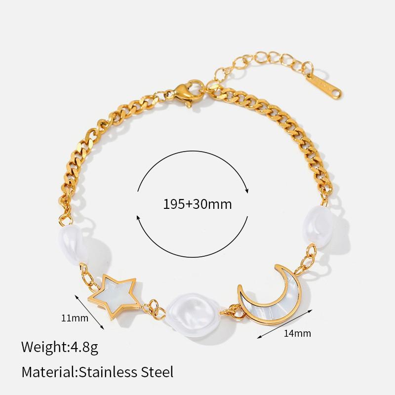 European and American Star Moon Bracelet Female Irregular Design Sense Pearl Light Luxury Versatile Commuting Does Not Fade Titanium Steel Jewelry