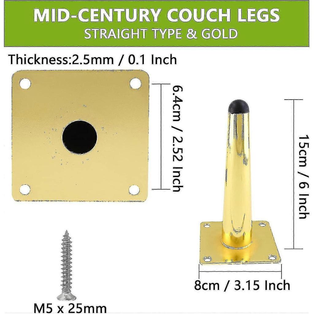 Adjustable Cabinet Legs12 Inch / 30coblique Furniture Legs Gold Set Of 4, Mid-century Couch Legs Heavy Duty Coffee , Tapered Chair Feet Meta - PJ
