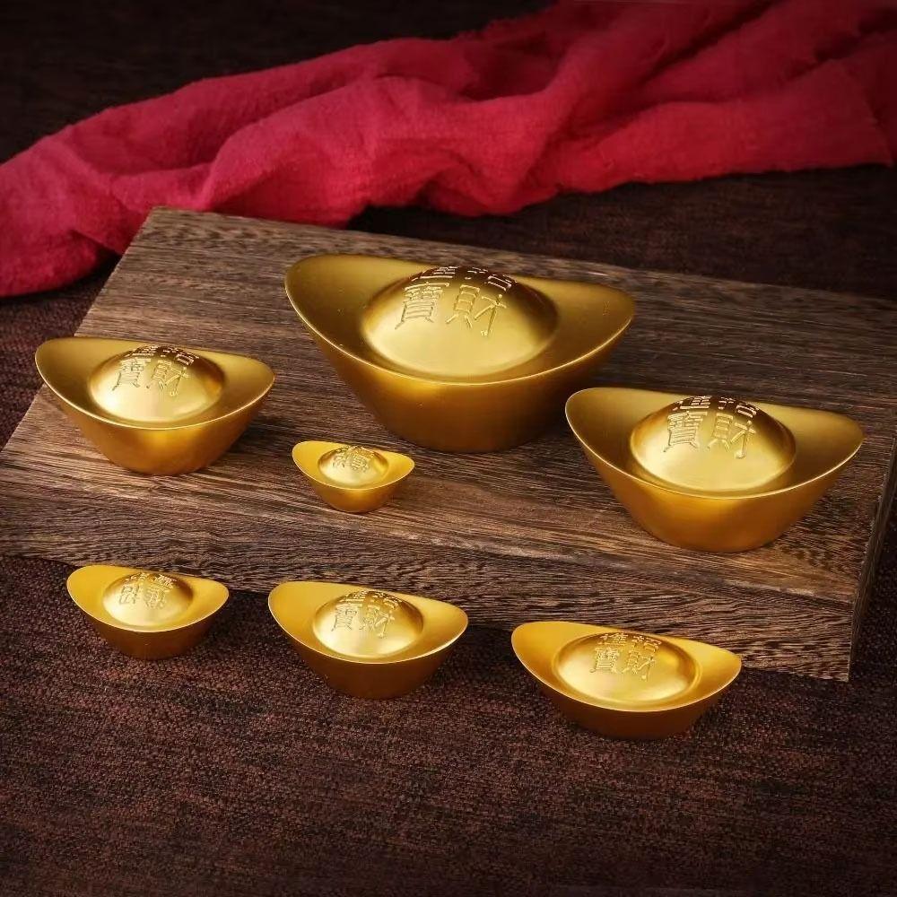 1Pcs New Chinese Style Brass Ingot Solid Retro Feng Shui Ornament Gold Yuanbao Home Office