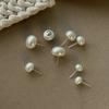 Silver Color 6/8/10/12/14MM Bread Pearls Stud Earrings For Women Classic Fine Jewelry Light Luxury Accessories