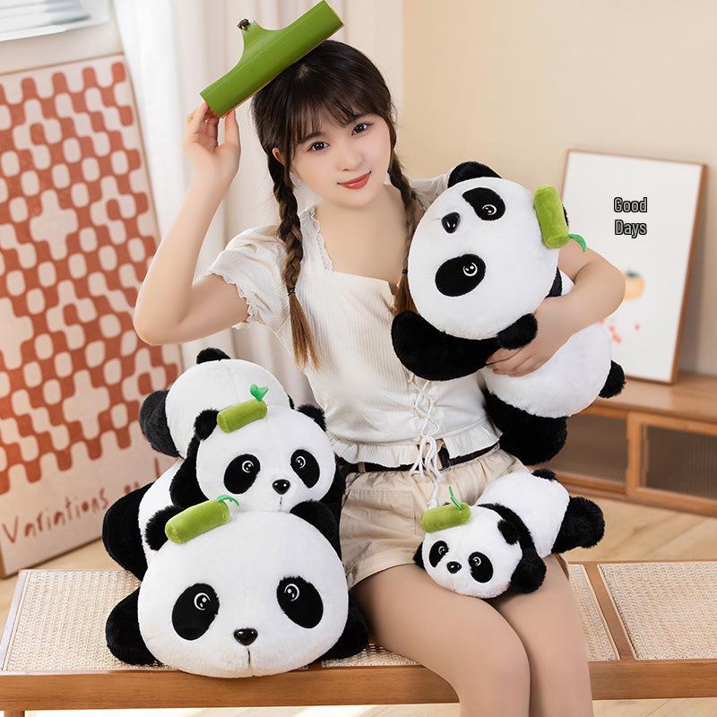 Cute Realistic Giant Panda Plush Toy with Bamboo Tube