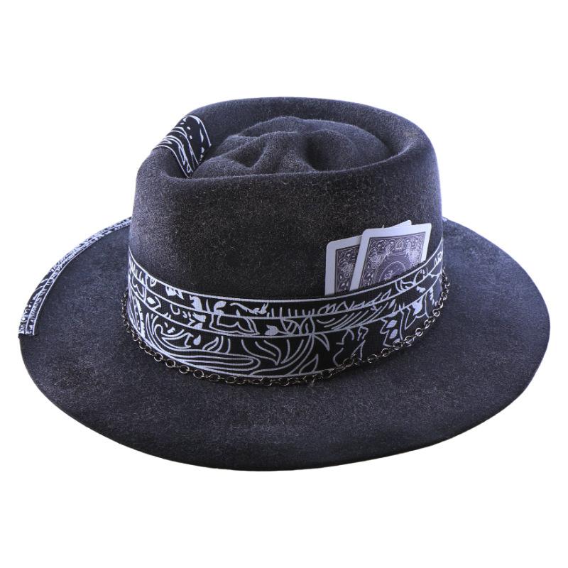 Autumn and Winter Wool Big Brim European and American Style Western Cowboy Hat Tibetan Top Hat Travel Performance Jazz Hat