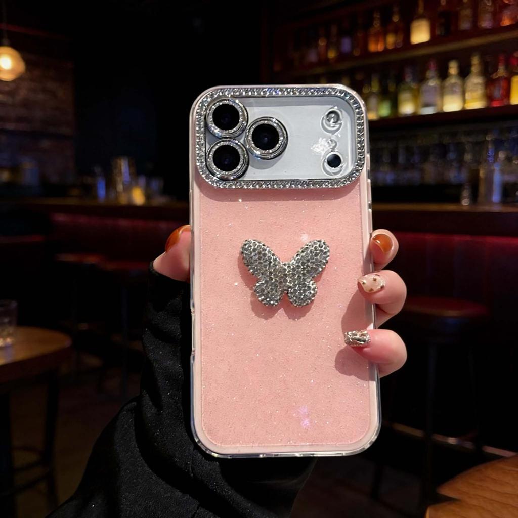 Rhinestone Butterfly Phone Case for Apple 11/13/15/16/17 Promax with Lens Film, Drop-proof Full Coverage