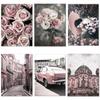 Rose Flower Pink Car Street Girl Building Wall Art Canvas Painting Nordic Posters And Prints Wall Pictures For Living Room Decor
