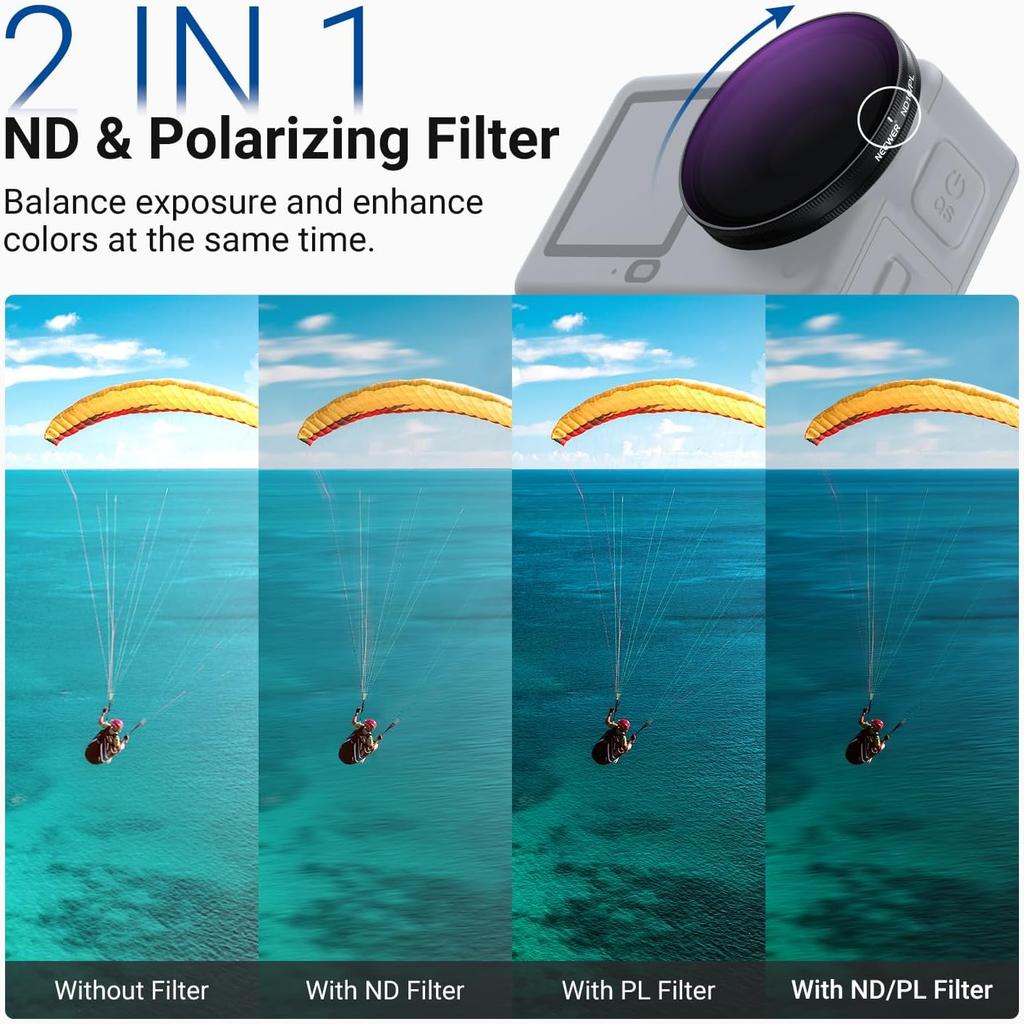 NEEWER ND/PL Filter Set ,  Multicoated HD Action Camera Photography Accessories Compatible with  Osmo Action 6 Only