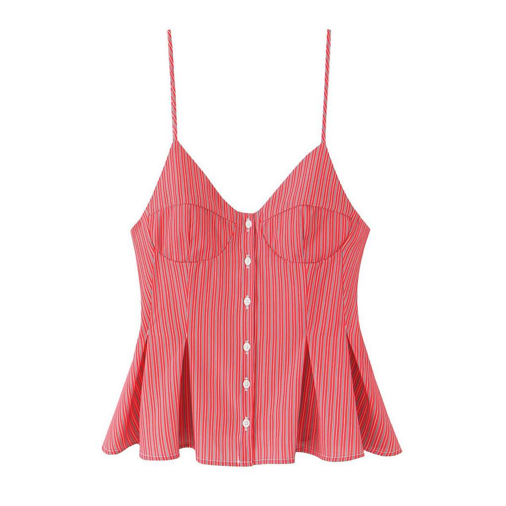 Women's Fashionable Sexy V Neck Striped Suspender Button Short Top