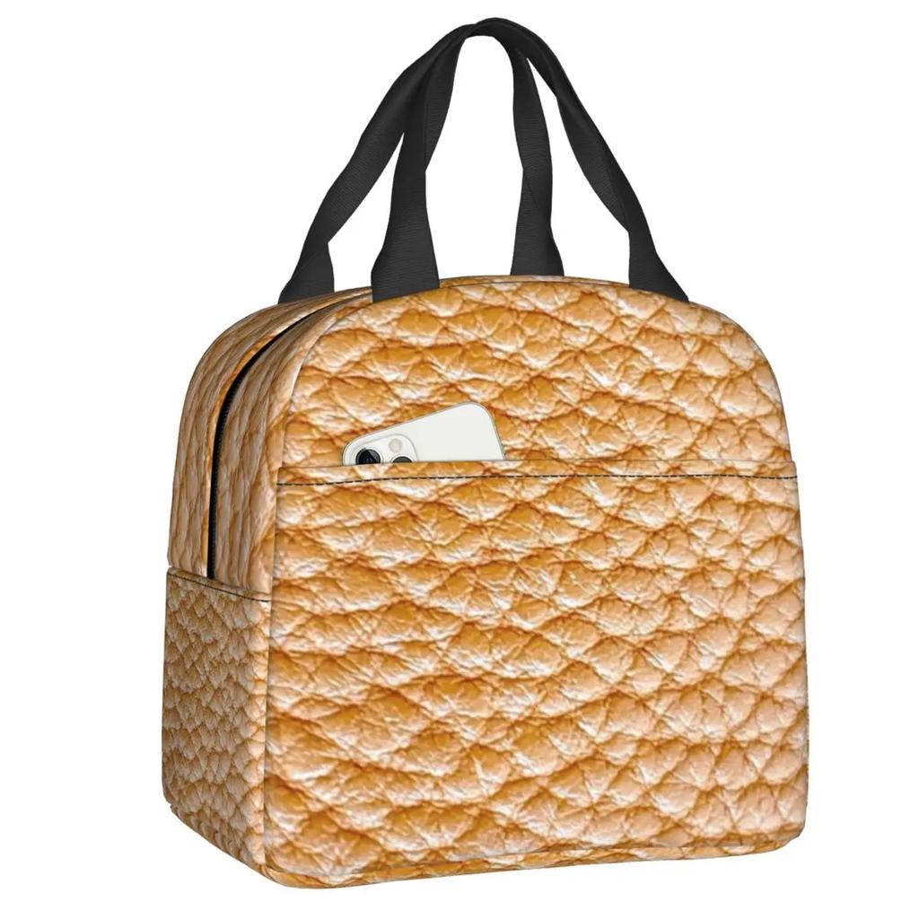 Siyah Timsah Derisi Deri Yalıtımlı Yemek Çantaları İş Okul için Timsah Dokusu Soğutucu Termal Yemek Kutusu Kadın Çocuk