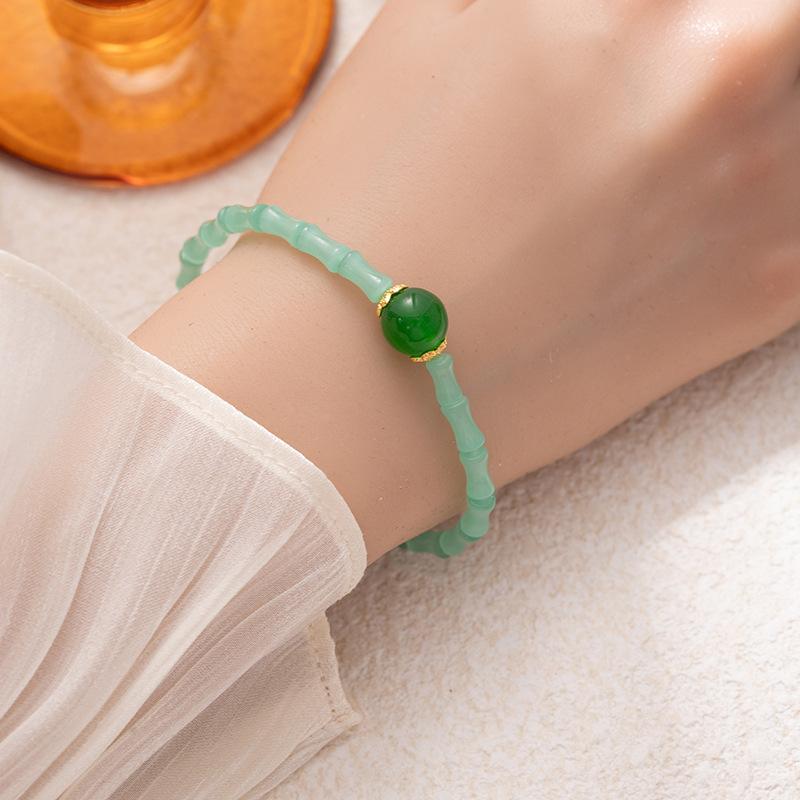 Bamboo Jade Round Bead Bracelet Light Luxury Niche Retro Bracelet High Sense Retro National Style Jewelry Women'S Ancient Clothing Accessories