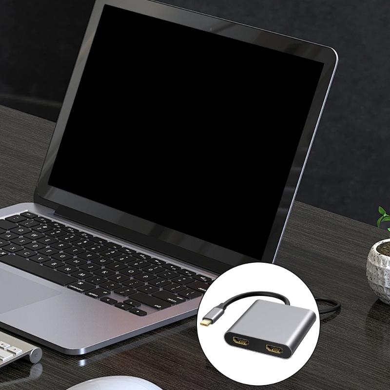 Type C to 4K Splitter Adapter with Two 4K Display Support and 100WPD Fast Charging for Laptop