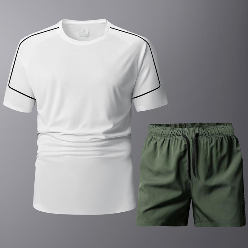 

Мужской спортивный комплект, Спортивный быстросохнущий повседневный комплект из ледяного шелка, Мужской комплект из двух предметов для бега с коротким рукавом XXL белый