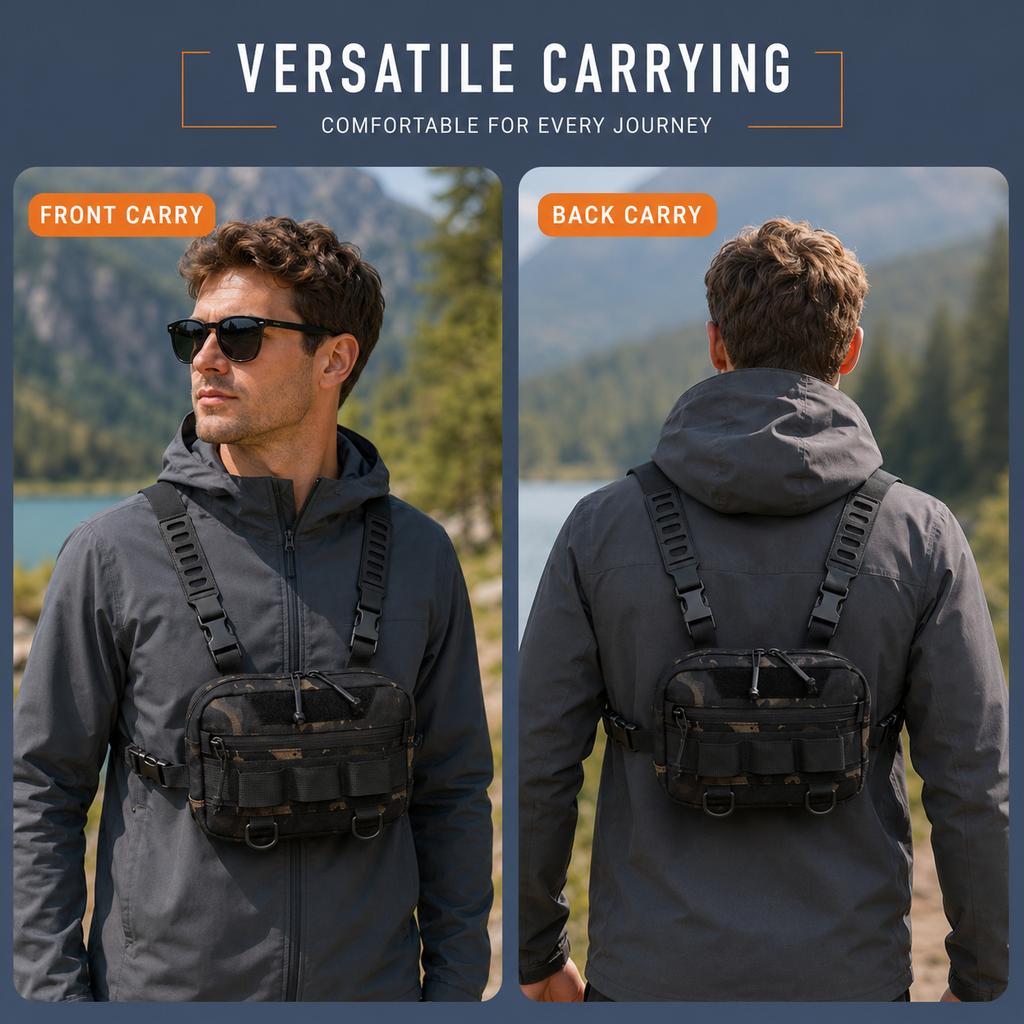 Fishing Tackle Chest Bag for Men Oxford Camo Front Waist Pack Multifunctional Vest Pouch for Cycling Outdoor Sports