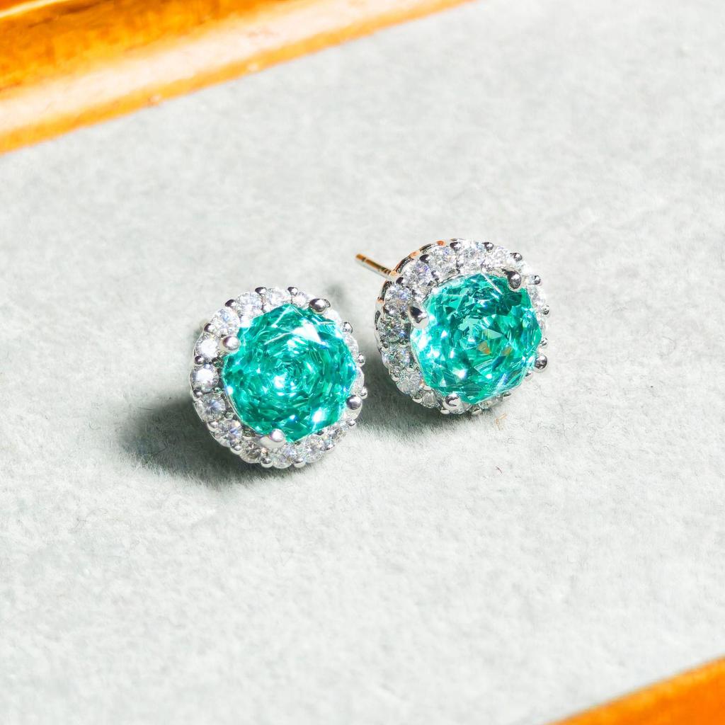 Gessen Paraiba Schlichtes Rosenschliff Schmuckset: Exquisite Ohrringe, Ring & Anhänger im leichten Luxusstil.