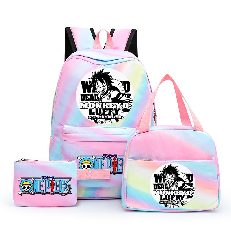 3Pcs/set Anime One Piece Anti-Theft Backpack Casual Daypack with Lunch Bag Pencil Case Back To School Daily Bookbag for Boy Girl Mochila Rucksack