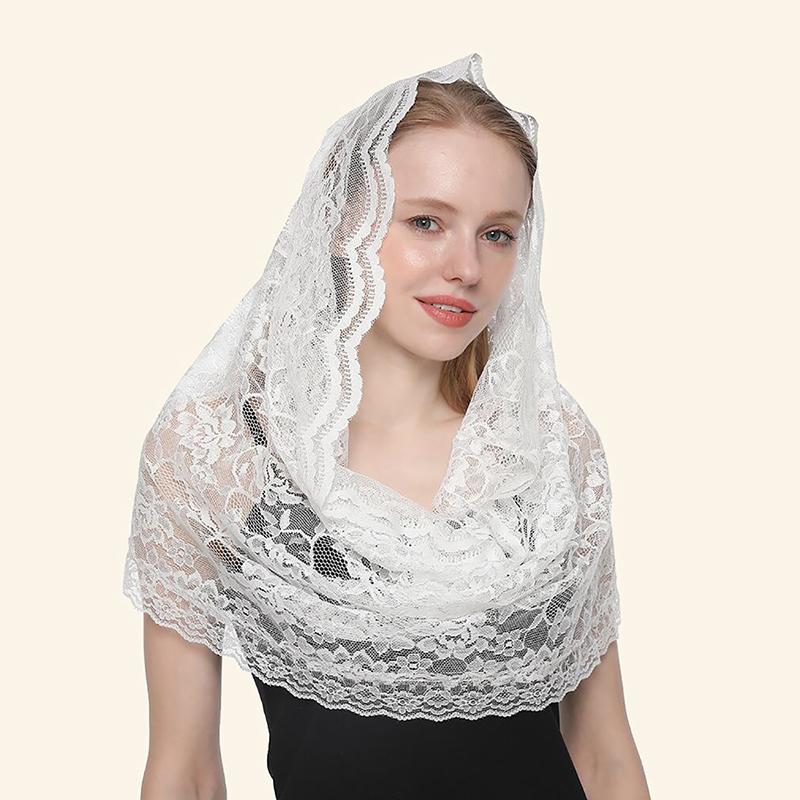 Embroider Lace Scarf Church Shawl Women Solid Color Wedding Temperament Veil Scarf 53*55Cm